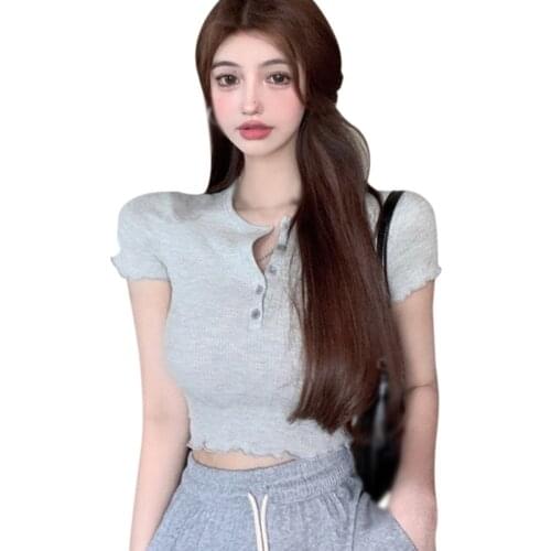 Summer Fashion Simple Short-sleeved T-shirt Women Korean Style V Neck Bottoming Tee