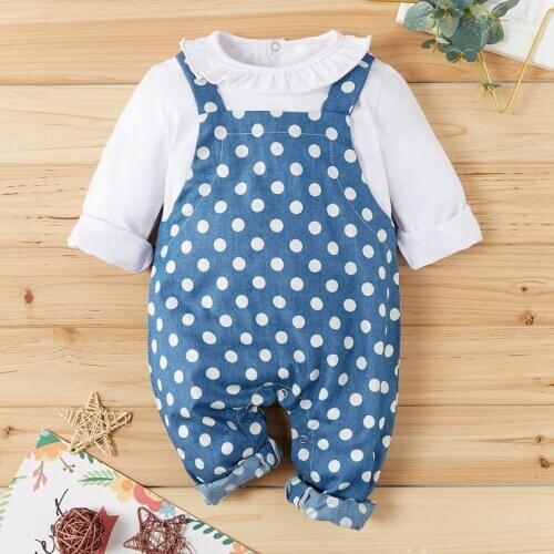Hot Sale Baby Rompers For Boys And Girls Ins 2021 Newborn Clothes With Dot Long Sleeve Home Clothing 0-12m O-neck Kids Jumpsuit