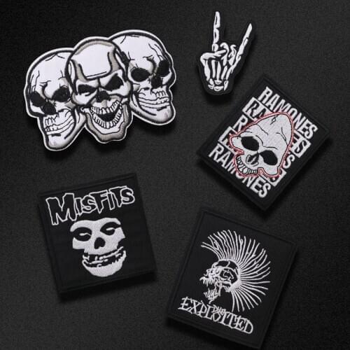 Hot Embroidered Hippie Skull Iron on Patches for Clothing Biker DIY Badge Fabric Punk Band Stickers Embroidery Applique Clothes
