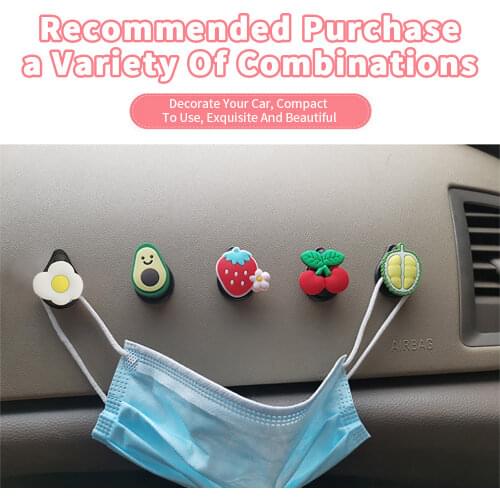 Cartoon Fruit Mini Car Hooks Organizer Storage Hanger for USB Cable Headphone Key Storage Car Adhesive Hook Hanger Cute Car Clip