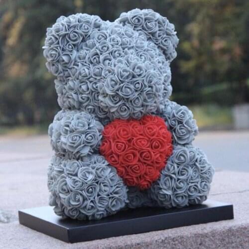 38cm Rose Teddy Bear Flowers Wedding Decoration Rose Foam Bear with Love Heart Rose Bear Crafts Valentines Day Gift for Girls