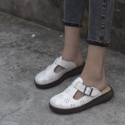 Womens Mules Flat Shoes Slip on Ballet Flats 100% Genuine Leather Womens Summer Shoes Woman Flats Female Footwear