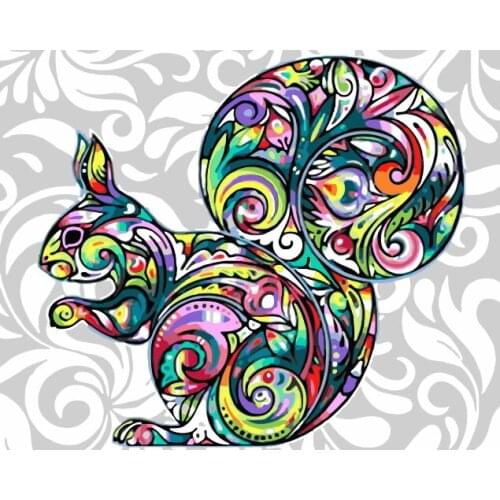 Flower color squirrel Animal DIY Drawing Painting by Numbers Lage Size Picture on Wall Decoration Children Gift 40x50 50x65cm