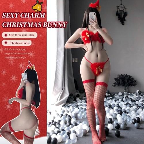 Autumn New Style Sexy Lingerie Playful Christmas Hat Uniform Temptation Christmas Three-point Suit Cosplay Cute Girl Suit