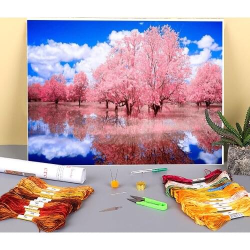 Nature Printed Fabric 11CT Cross Stitch Embroidery Set DMC Threads work Craft Hobby Handicraft Mulina Promotions