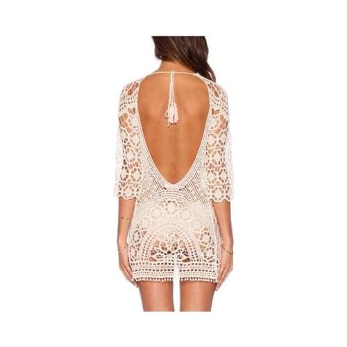 Sexy Women Hollow Out Bathing Suit Beach Cover Up Knitted Lace Bikini Cover-ups Swimsuit Smock Swimwear Dress Smock 1017