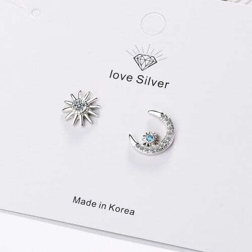 Fashion Asymmetry Star Moon Stud Earrings For Women Female Pendientes eh1374