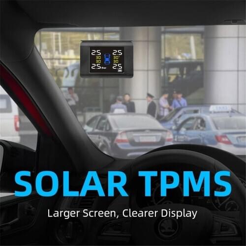 Folding Original Solar Power USB TPMS Car Tire Pressure Monitoring System LCD 4 External Sensors for SUV Temperature Warning