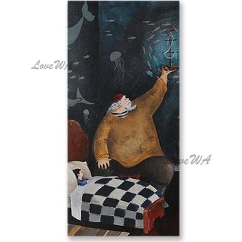 Handmade Modern Children Room Decoration Christmas Home Wall Hanging Gift Oil Painting Cartoon Picture Canvas Wall Art Unframed