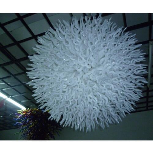 Modern Art Deco Hand Blown White Glass Chandeliers Round Shaped Customized Glass Hanging LED Lightings
