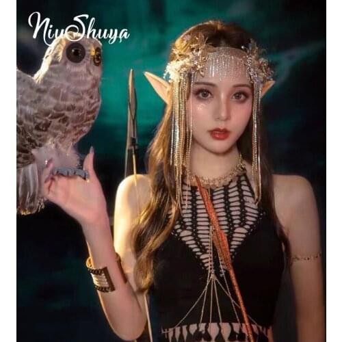 NiuShuya Goddess Vintage Butterfly Crown Luxury Tassel Headband Tiara Bridal Hair Wedding Accessories Party Prom Hair Jewelry