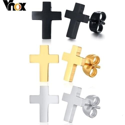 Vnox Simple Cross Earrings for Men Woman Stainless Steel Stud Earring Jewelry