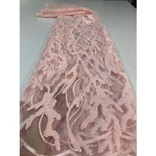 XIUYSAI Pink Sequins African Lace Fabric Flowers French Lace Fabric Embroidery Nigerian Fabric For Women Party Dress