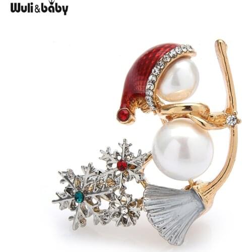 Wuli&baby Witch On a Sweep Brooches Simulated-pearl Chritmas Snowman Rhinestone Snowflake 2021 Women Brooches Gift Pins