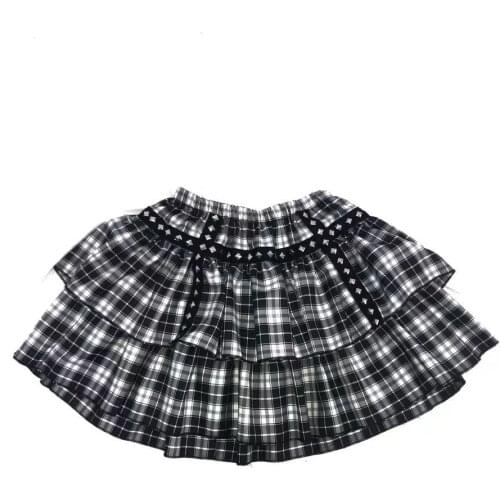 Gothic Women skirt White black plaid short skirts Rivet punk style Double layer High waist Ball Gown MINI skirt female