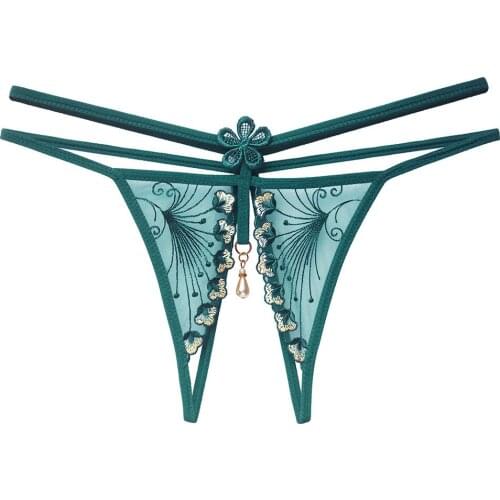 Women Sexy Opening Crotch Panties Ladies Lace Briefs Underpants Female Lingerie Sexy Underwear Women Pearls Thong G-String