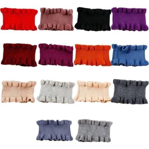 Women Winter Neck Warmer Ribbed Knit Ruffles Trim Solid Color Choker Fake Collar