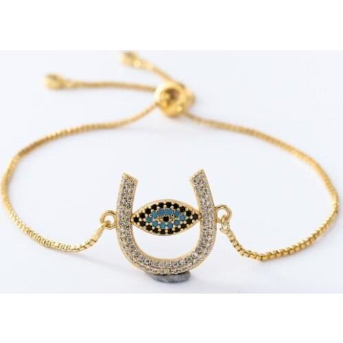 Gold silver Chain micro pave cz Zircon Cubic Zirconia bracelet rope adjusted Macrame Horseshoe eye Bangle gjy4 Fashion women
