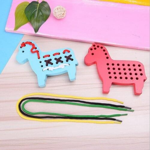 Wooden Button Lacing Cute Toys With Board Montessori Early Educational Toy For Kids Children Fun Gift