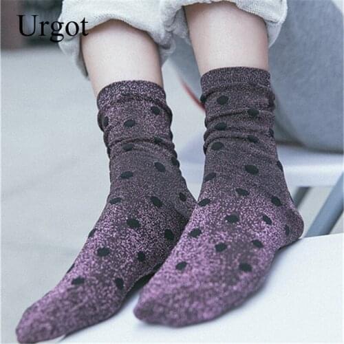 Urgot 1 Pair Women Socks Fashion Casual Breathable Dots Socks Silver Wire Cotton Color Cute Women Retro Lady Socks Korean Style