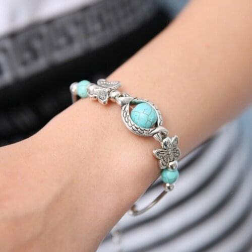 2pcs Wild Natural Turquoise Handmade Bracelet Jewelry Dark Blue Simple Butterfly Bracelet