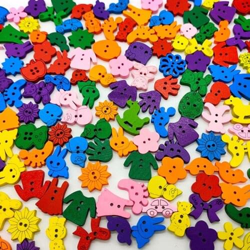 200pcs environmental two holes color Wood Buttons Cartoon Button kindergarten baby DIY manual material button
