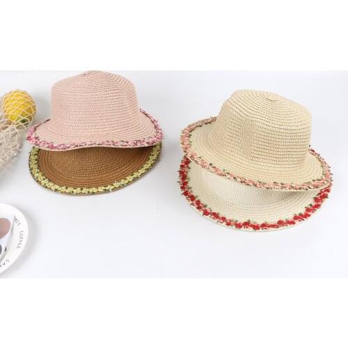 2021 Cartoon Fruit Parent-Children Outdoor Sun Caps Women Boho Ethnic Handmade Straw Bucket Cap Chapeu Feminino