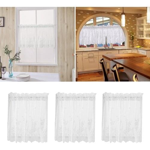 4Pcs Embroidered Elegant Voile Sheer Partition Privacy Short Small Window Tiers Curtains European Flowers 74x61cm White