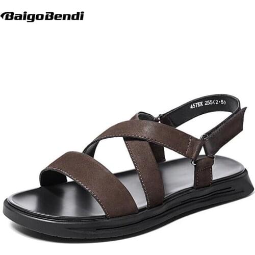 US Size Men Real Leather Cross-tied Ankle Strp Sandals Boy Hook Loop Cool Sandal Summer Shoes