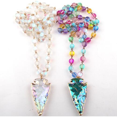 Free Shipping Fashion Beautiful Shiny Crystal Rosary Chain Crystal Arrowhead Pendant Necklaces Women Ethnic Necklace