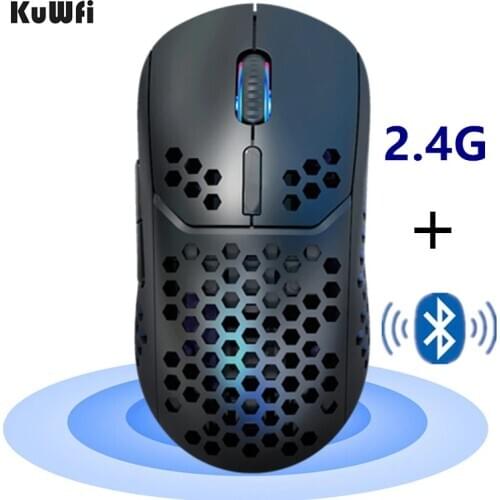 KuWFi 2.4Ghz & Bluetooth Wireless Mouse 2 in 1 Gaming Mouse 2400 DPI Rechargeable Ergonomic Computer Mice for PC/Laptop Mute