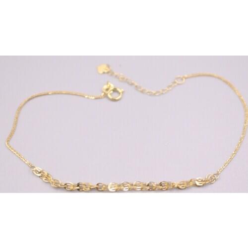 Real 18K Yellow Gold Bracelet Width 2mm Phoenix Feather And Wheat Link Chain 16+3.5cm For Woman