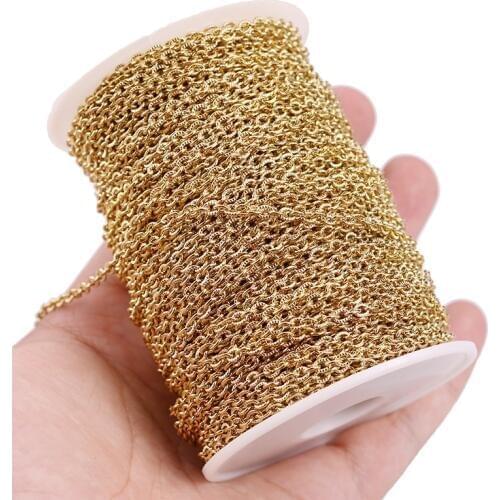 2m/lot Stainless Steel DIY Chain Embossed Flat Cable Link Finale Chains for Necklace DIY Making Supplies Wholesale Lots Bulk