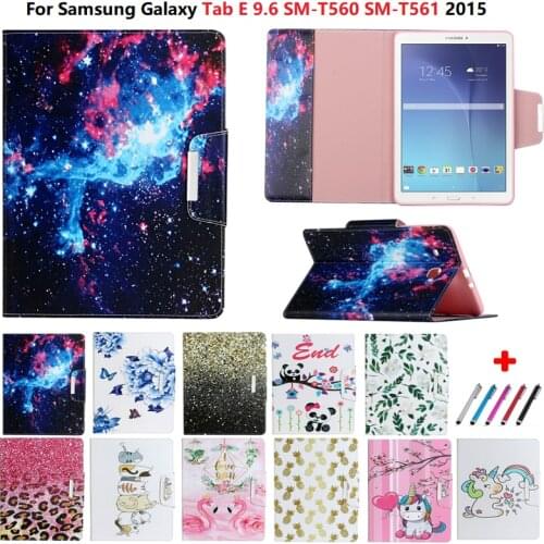T560 SM-T560 T561 For Smasung Galaxy Tab E 9.6 Cover Flip Flamingo Starry Sky Sand Tablet Stand Cover For Galaxy Tab E 9.6 Case
