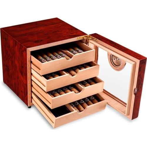 Black Gloss Piano Finish Cedar Lined Cigar Cabinet Humidor 4 Drawers COHIBA Cigar Box Humidor HH-1005B