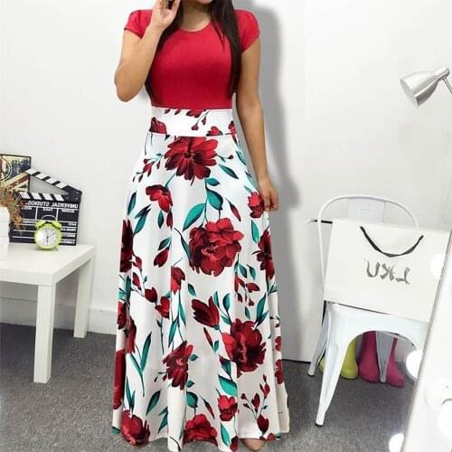 Women Plus Size Maxi Dress Summer Flower Print Long Banquet Dress Elegant Short Sleeve Bodycon Dress Female Long Dress Vestidos