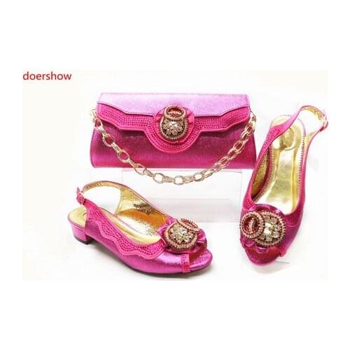 Doershow New Arrival fuchsia Color Italian Shoes and Bag Sets African Shoes and Bag Sets for Party In Women Italy Shoes SBR1-11