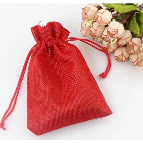 10pcs 15x20cm Red Color Jute Bag burlap Drawstring Bags Candy Gift Beads Jewelry Bags For Storage/ Wedding Decoration