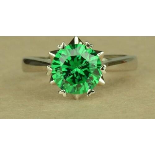 Resizable 8mm Round Cut Zircon Green Emerald Cz Stone 925 sterling silver cubic zirconia Ring Wedding Engagement Rings For gifts
