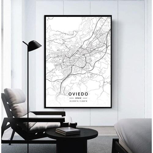 Murcia Oviedo Palma Salamanca Santander Seville Tarragona Toledo Valencia Valladolid Vigo Zaragoza Spain Map Canvas Painting