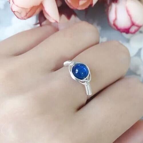 Natural Blue Cat Eye Stone Rings 925 Silver Knuckle Rings Minimalism Jewelry Mujer Bague Femme Handmade Boho Women Rings