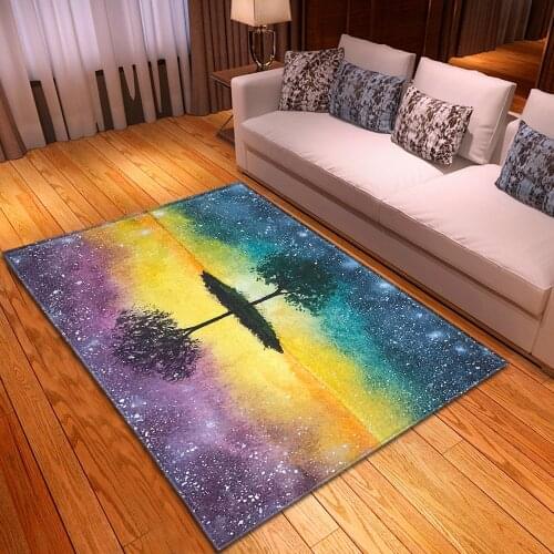 Nordic Carpets Soft Flannel 3D Printed Area Rugs Parlor Colorful Tree Moon Mat Rugs Large Rug Carpet for Living Room Decor