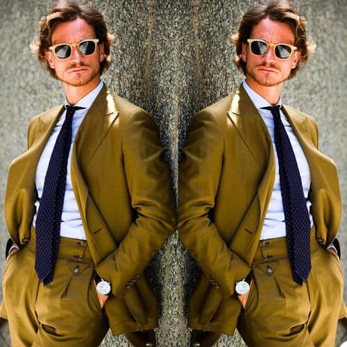 Handsome Mens Tailor-Made Suits Wedding Tuxedos Peaked Lapel Groom Wear Slim Fit Coat Dinner Prom Party Blazer (Jacket+Pants)