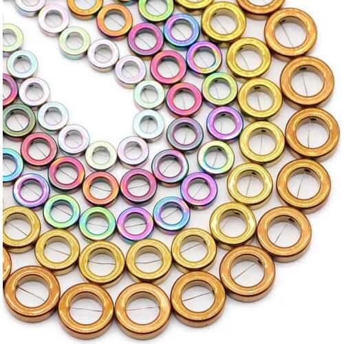 8-14MM Natural Hematite Stone Blue,Gold,Purple Circle Shape Round Spacer Loose Beads For Jewelry Making Bracelet DIY Findings