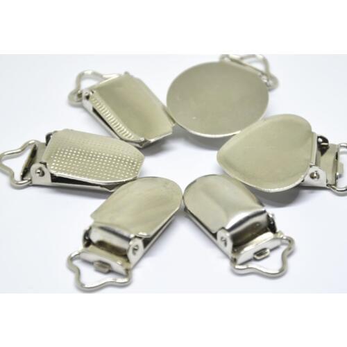 Metal Hook Pacifier Clips Holders Dot Heart Flat Round Face Clasp Suspender Garment Accessories Plastic Insert 50pc