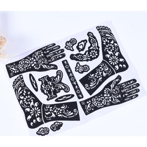 Body Art Tattoo Stickers Reusable Waterproof Unisex Temporary DIY Tools India Henna Template Hand Stencils Hand Art Stickers