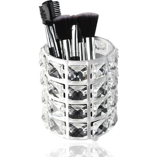Fashion Beautiful Crystal Makeup Brush Organizer High Quality Pen Holder Box Gold Sliver Make Up Brush Storage Case