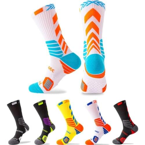 Men Socks Sport Cushioned Compression Moisture Wicking Crew Basketball Running Cycling Socks for Work Sports Outdoor Fitness