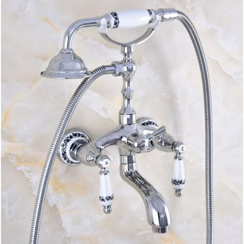 Silver Chrome Brass Wall Mounted Bathroom Tub Faucet Set with 1500MM Handheld Shower Spray Head Bath Mixer Tap 2tf848