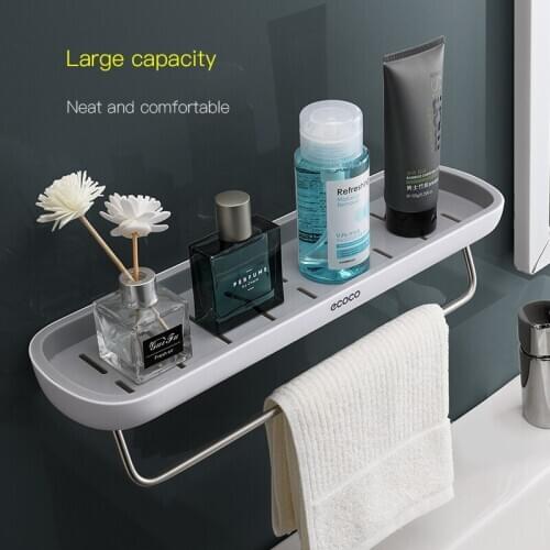 Bathroom Kitchen Wall-mounted shelves shower shelf Mount Shampoo Rack With Towel Bar No Drilling Storage